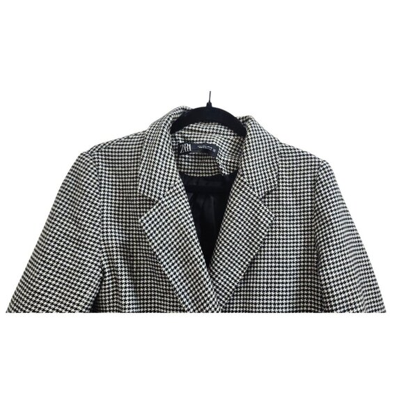 ZARA Houndstooth Tweed Frayed Jacket Blazer Coat - Size S - Black & White Check - Picture 4 of 16